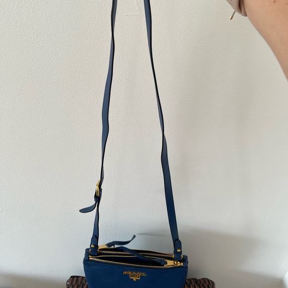 Prada Vitello Phenix Double Zip Crossbody Bag Baltico - Picture 10 of 11